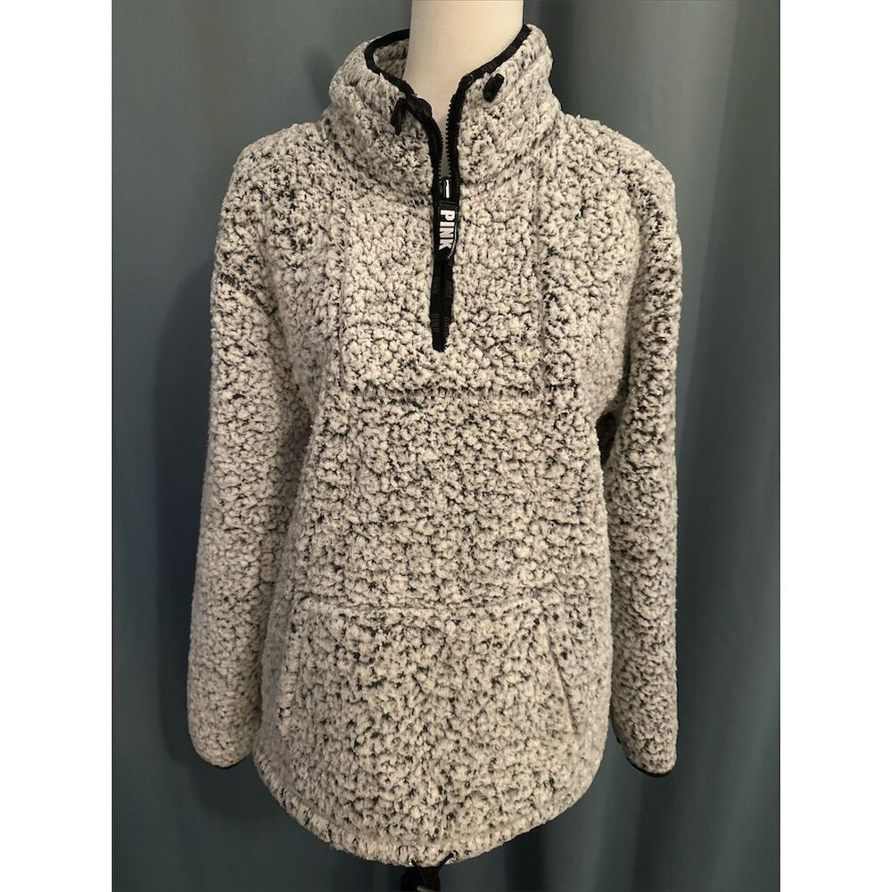 Victoria's Secret PINK Women's Gray Sherpa 1/4 Zip Pullover Size L